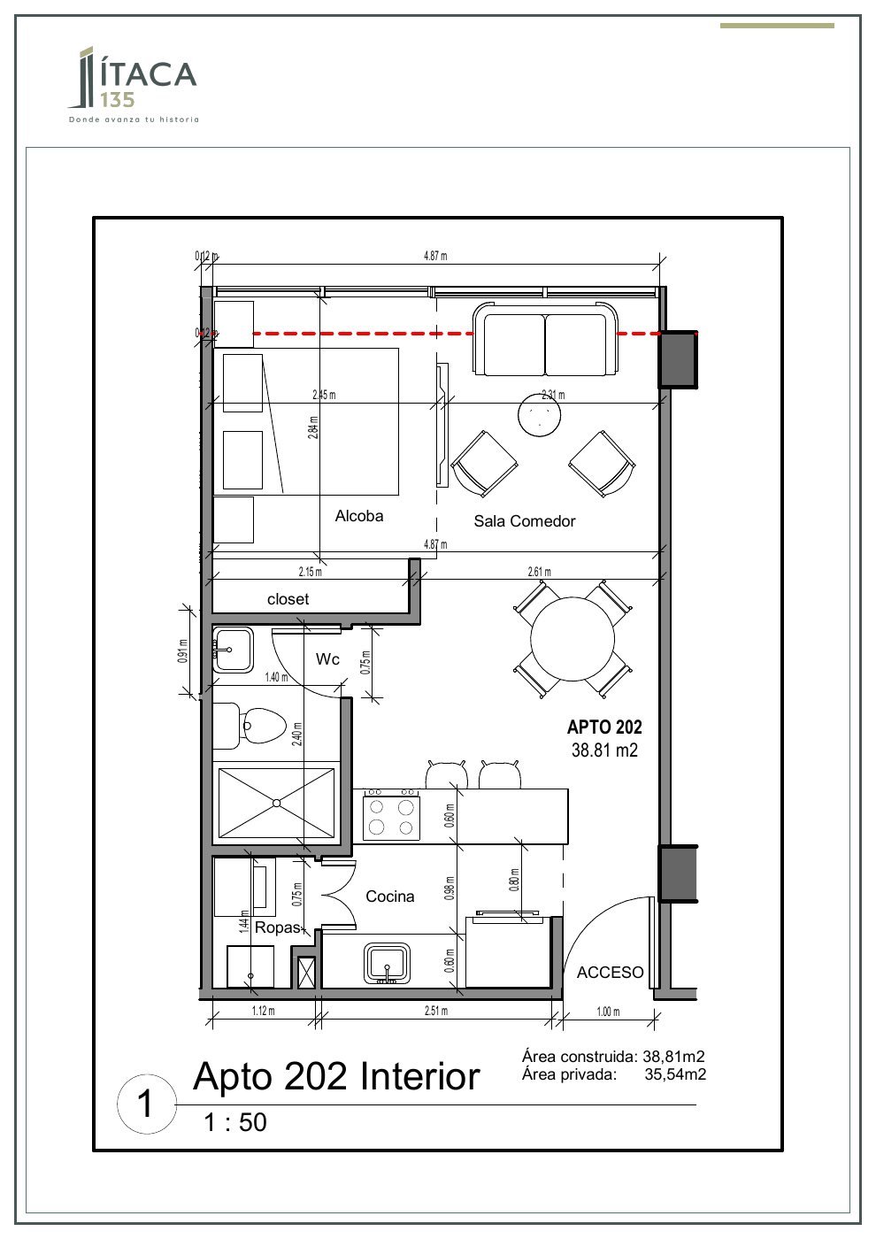 Plano arquitectónico del apartamento 202 de Ítaca 135