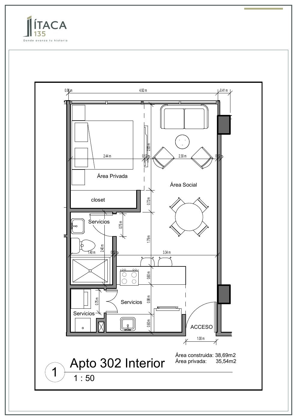 Plano arquitectónico del apartamento 302 de Ítaca 135